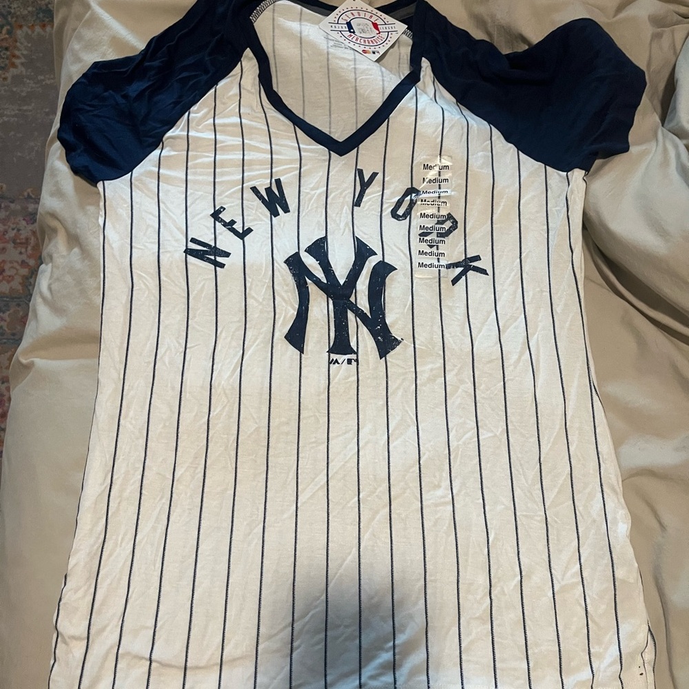 Majestic Navy and White Pinstripe Shirt